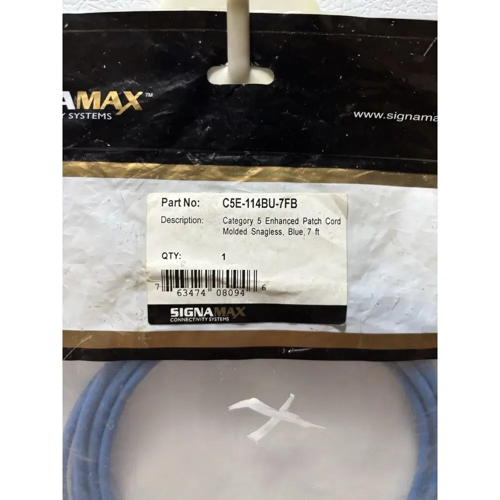 CAT 5e SIGNAMAX PATCH CORD MOLDED/SNAGLESS 7' BLUE BRAND NEW UNOPENED